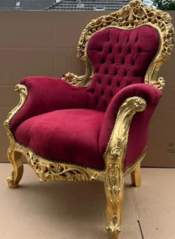 Casa Padrino Barock Sessel Bordeauxrot / Gold - Handgefertigter Antik Stil Wohnzimmer Sessel - Antik Stil Möbel - Barock Wohnzimmer Möbel