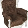 Casa Padrino Barock Sessel Braun Lederoptik / Creme - Limited Edition