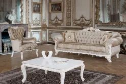 Casa Padrino Barock Sessel Braun / Weiß / Beige 80 x 82 x H. 100 cm - Prunkvoller Wohnzimmer Sessel mit Glitzersteinen - Barockstil Möbel