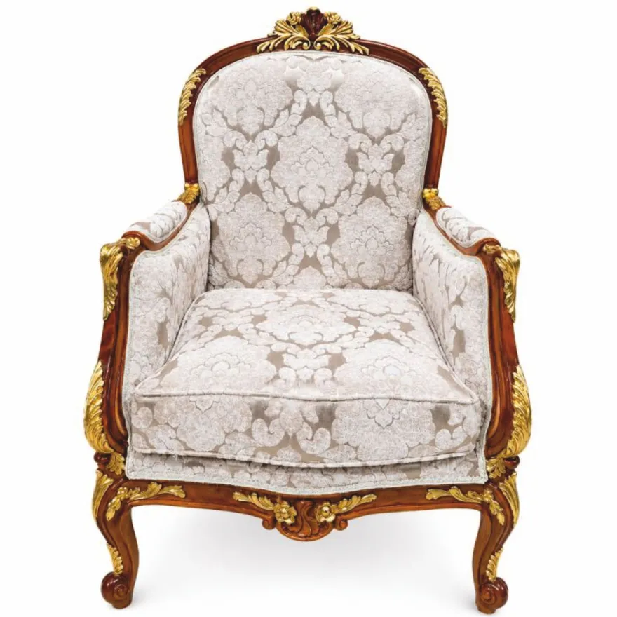Casa Padrino Barock Sessel Grau / Braun / Gold - Prunkvoller Barockstil Wohnzimmer Sessel - Handgefertigte Barockstil Möbel