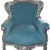 Casa Padrino Barock Sessel King Blau / Silber - Luxuriöser Antik Stil Sessel aus Massivholz, 120 x 85 x 85 cm