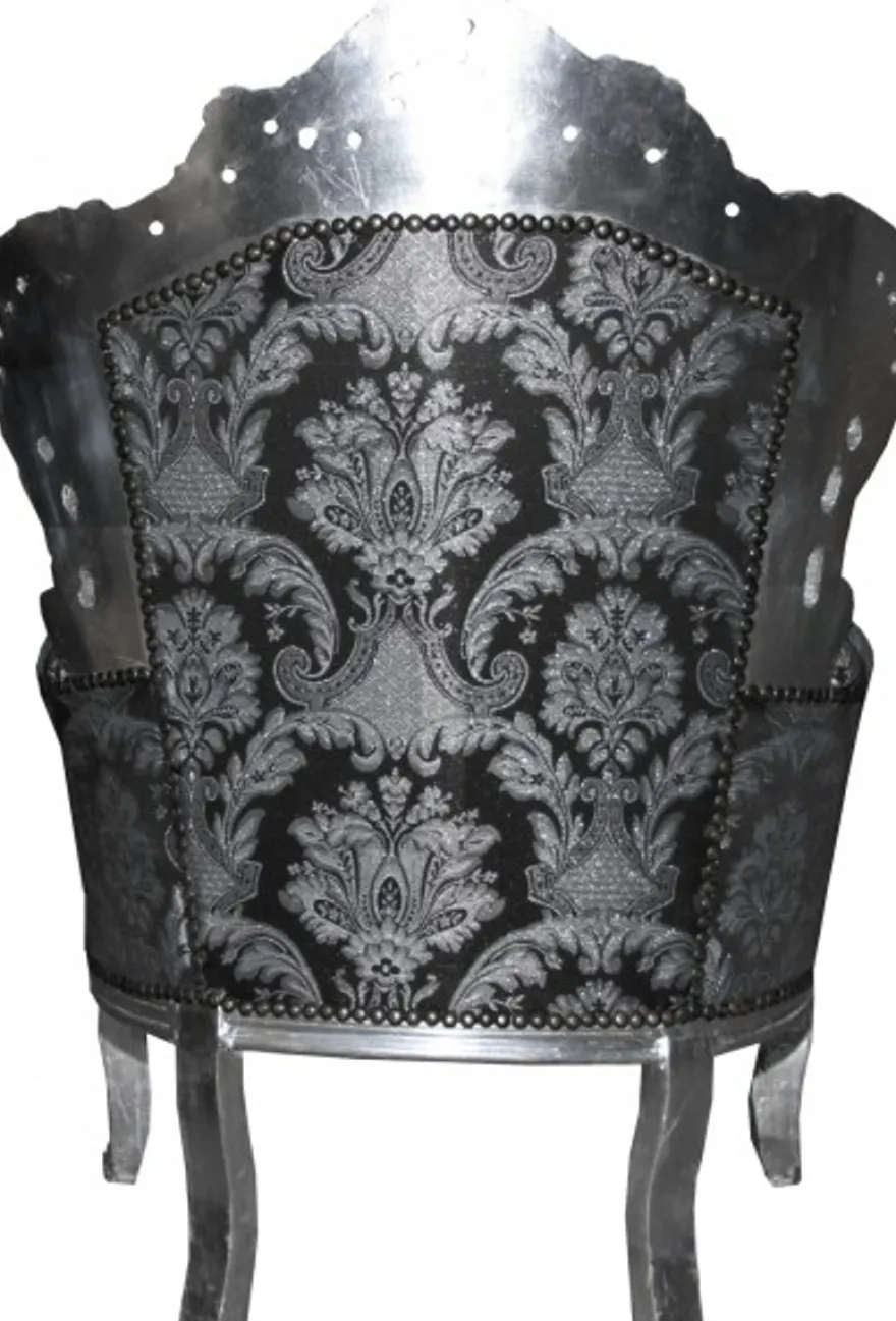 Casa Padrino Barock Sessel King in Schwarz mit Muster und Silber - Handgefertigtes Luxusmöbel 120 x 85 x 85 cm