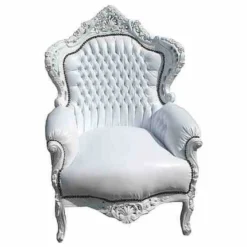 Casa Padrino Barock Sessel King im Antik Stil Weiß / Weiß Lederoptik, 120 x 85 x 85 cm