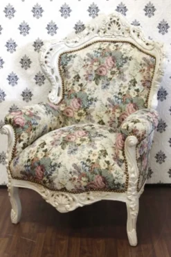 Casa Padrino Barock Sessel King im Blumenmuster Creme, Massivholz, 120 x 85 x 85 cm