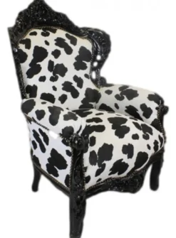 Casa Padrino Barock Sessel King im Kuhmuster Schwarz Weiss mit schwarzem Holzgestell 85 x 85 x 120 cm