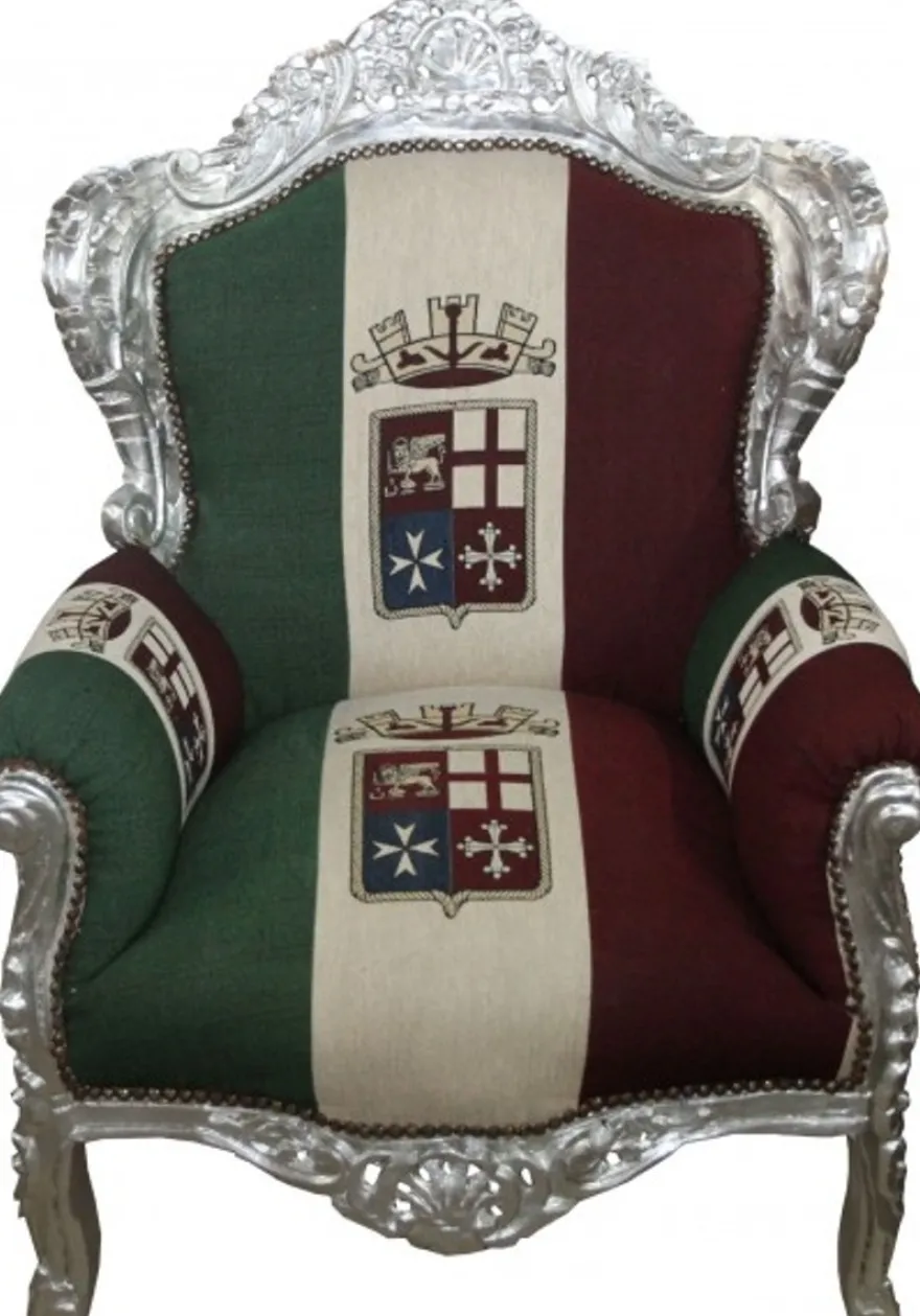 Casa Padrino Barock Sessel King, Italien / Silber, Antik Stil, H 120 x B 85 x T 85 cm