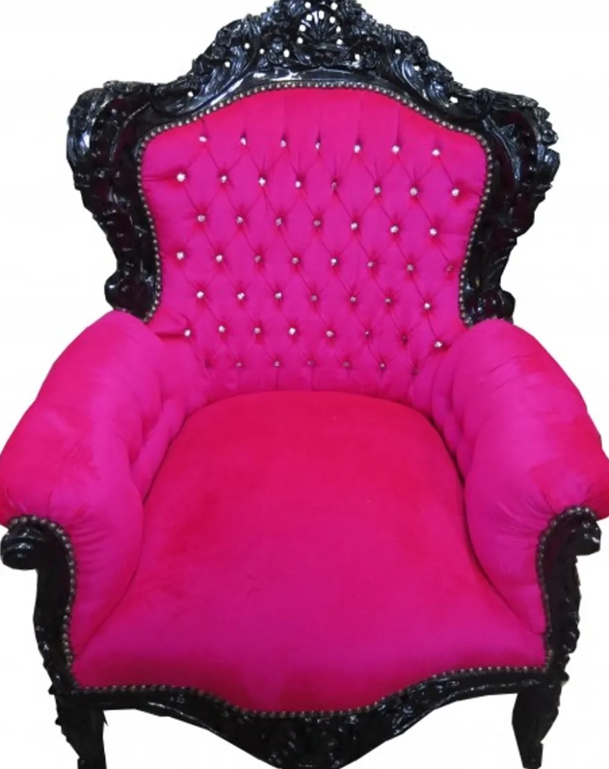 Casa Padrino Barock Sessel King Pink / Schwarz mit Bling Bling Glitzersteinen, 120 x 85 x 85 cm
