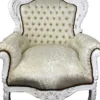 Casa Padrino Barock Sessel King Creme Muster / Weiß - Barock Möbel