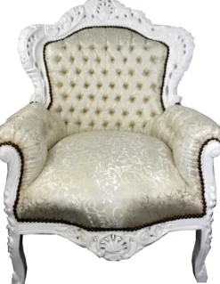 Casa Padrino Barock Sessel King Creme Muster / Weiß - Barock Möbel