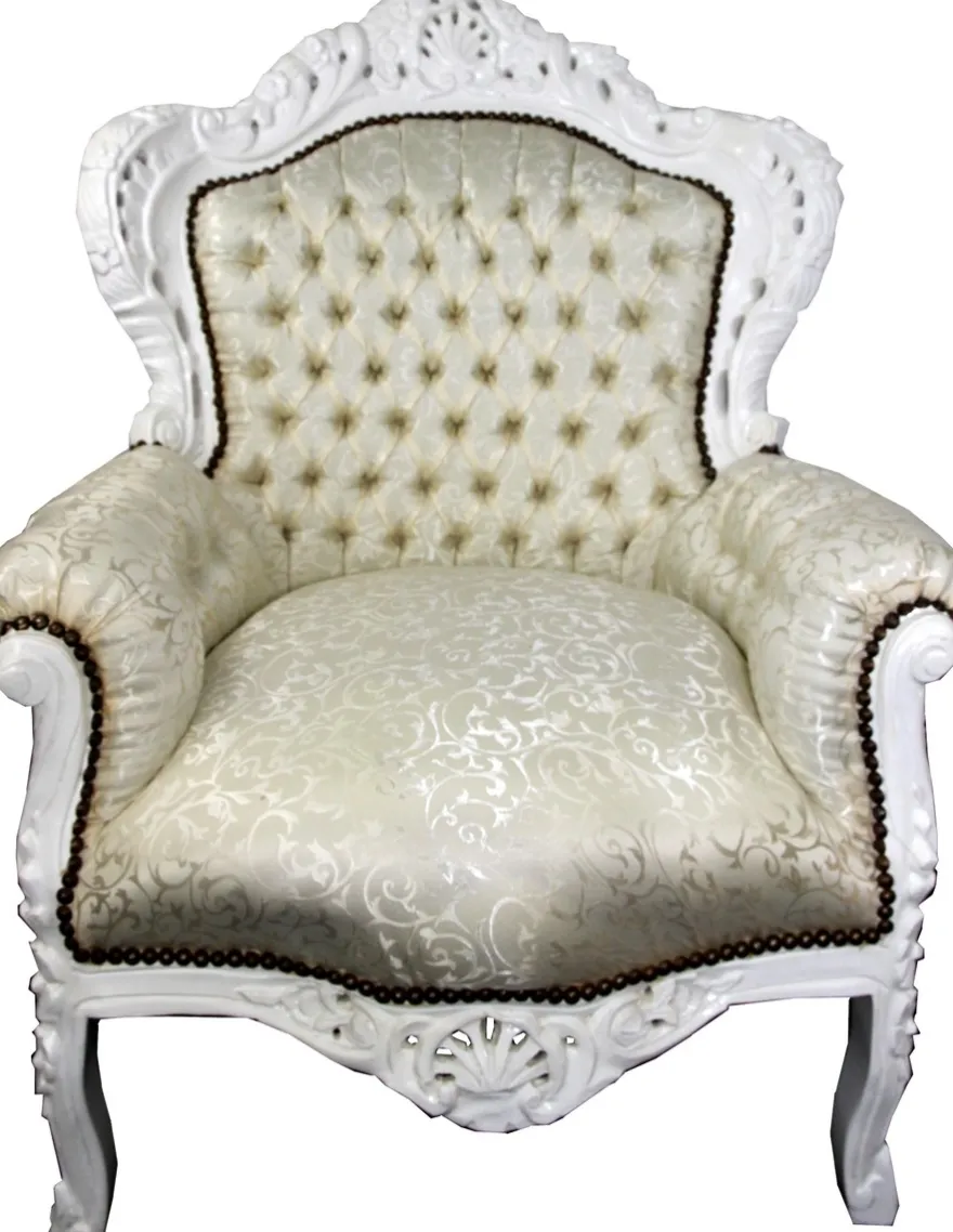 Casa Padrino Barock Sessel King Creme Muster / Weiß - Barock Möbel