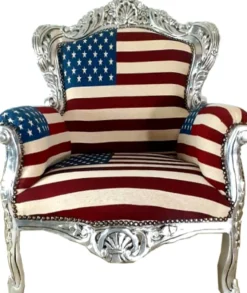 Casa Padrino Barock Sessel King USA Design / SIlber - USA Barock Möbel Thron