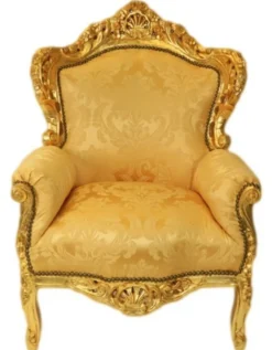 Casa Padrino Barock Sessel King Gold Muster / Gold, 120 x 85 x 85 cm - Handgefertigter Luxus Sessel im Antik Stil