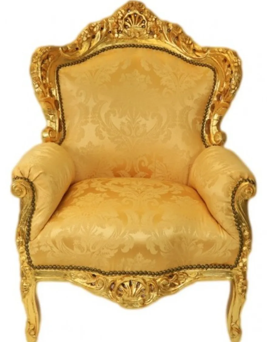 Casa Padrino Barock Sessel King Gold Muster / Gold, 120 x 85 x 85 cm - Handgefertigter Luxus Sessel im Antik Stil