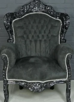 Casa Padrino Barock Sessel King im Barockstil - Schwarz Samt & Massivholz - 85 x 85 x H. 120 cm