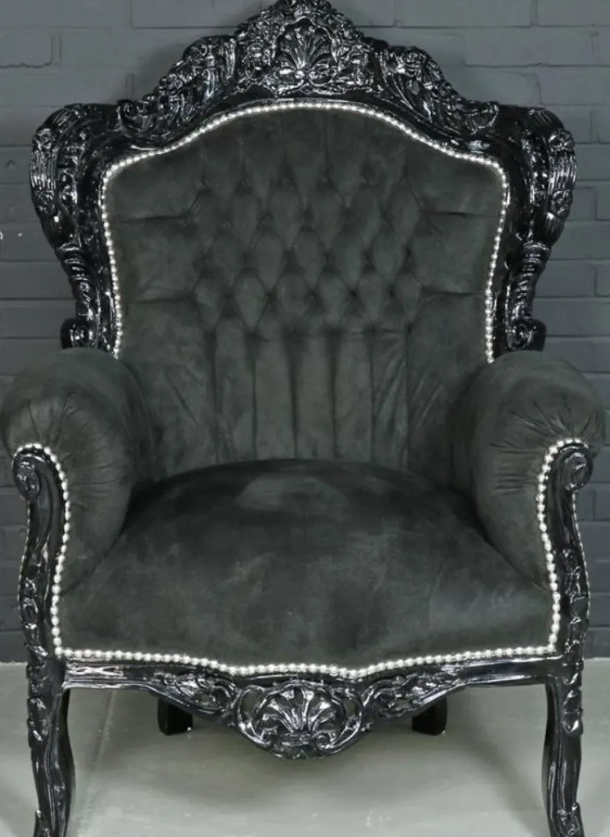 Casa Padrino Barock Sessel King im Barockstil - Schwarz Samt & Massivholz - 85 x 85 x H. 120 cm