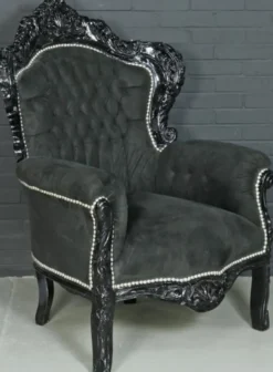 Casa Padrino Barock Sessel King im Barockstil - Schwarz Samt & Massivholz - 85 x 85 x H. 120 cm