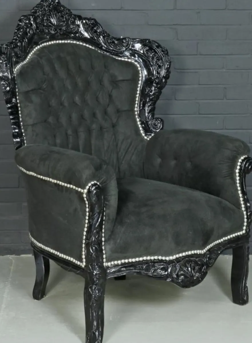 Casa Padrino Barock Sessel King im Barockstil - Schwarz Samt & Massivholz - 85 x 85 x H. 120 cm
