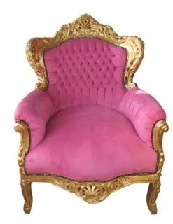Casa Padrino Barock Sessel King Pink / Gold, 120 x 85 x 85 cm, handgefertigter Antik Stil Sessel