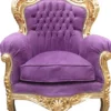 Casa Padrino Barock Sessel King Mod2 Lila / Gold - Luxus Barockmöbel 116 x 85 x 60 cm