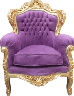 Casa Padrino Barock Sessel King Mod2 Lila / Gold - Luxus Barockmöbel 116 x 85 x 60 cm