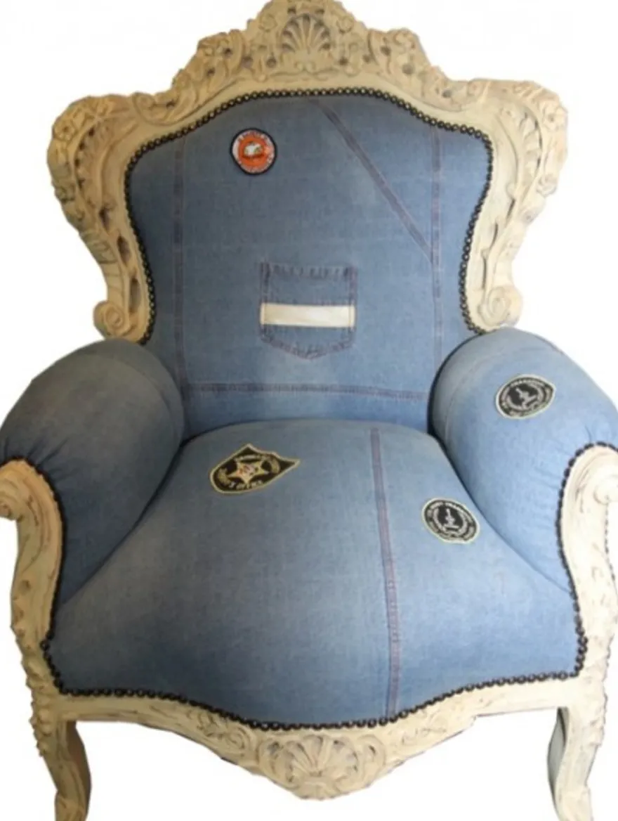 Casa Padrino Barock Sessel King im Jeans Style und Antik Creme 85 x 85 x H. 120 cm - Luxus Barock Möbel