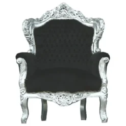 Casa Padrino Barock Sessel King Schwarz/Silber, 120 x 85 x 85 cm, Handgefertigter Luxus-Sessel