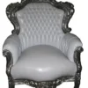 Casa Padrino Barock Sessel King im Antik Stil Weiß / Silber 85 x 85 x H. 120 cm - Luxuriöser Polstersessel