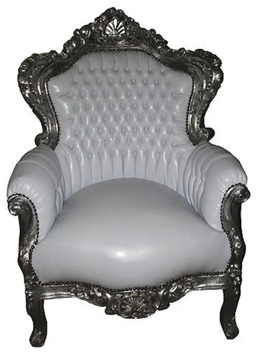 Casa Padrino Barock Sessel King im Antik Stil Weiß / Silber 85 x 85 x H. 120 cm - Luxuriöser Polstersessel