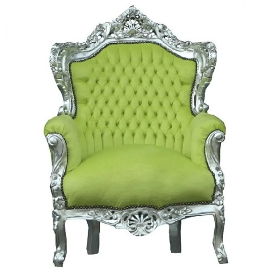 Casa Padrino Barock Sessel King Jadegrün / Silber 85 x 85 x H. 120 cm - Luxus Antik Stil Möbel