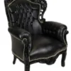 Casa Padrino Barock Sessel King im Antik Stil, Schwarz in Lederoptik mit Glitzersteinen, 120 x 85 x 85 cm