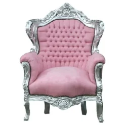 Casa Padrino Barock Sessel King in Rosa und Silber - Luxuriöser Samtsessel mit Massivholz - 120 x 85 x 85 cm