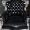 Casa Padrino Barock Sessel King im Antik Stil, Schwarz / Silber Lederoptik, 85 x 85 x H. 120 cm