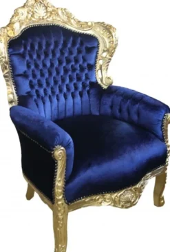 Casa Padrino Barock Sessel King Royalblau / Gold 85 x 85 x H. 120 cm