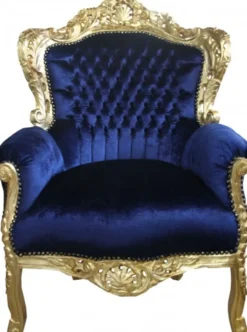 Casa Padrino Barock Sessel King Royalblau / Gold 85 x 85 x H. 120 cm