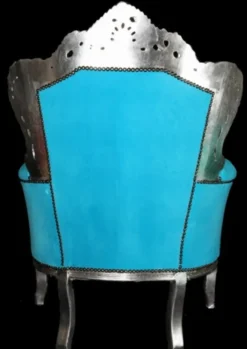 Casa Padrino Barock Sessel King im Antik Stil, Samtstoff Türkis und Holzgestell Silber, 120 x 85 x 85 cm