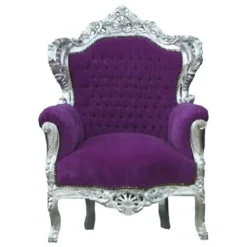 Casa Padrino Barock Sessel King in Lila und Silber, handgefertigtes Antik Stil Möbelstück, 85 x 85 x H. 120 cm