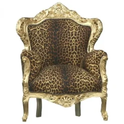 Casa Padrino Barock Sessel King im Leopardenmuster und Gold 120 x 85 x 85 cm