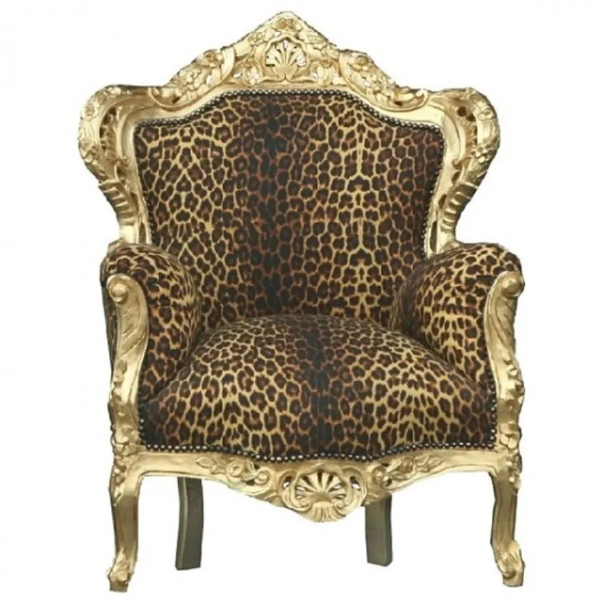 Casa Padrino Barock Sessel King im Leopardenmuster und Gold 120 x 85 x 85 cm