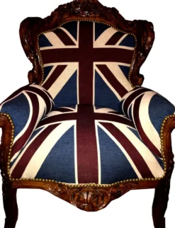 Casa Padrino Barock Sessel "King" Union Jack / Braun - Möbel Antik Stil Englische Flagge