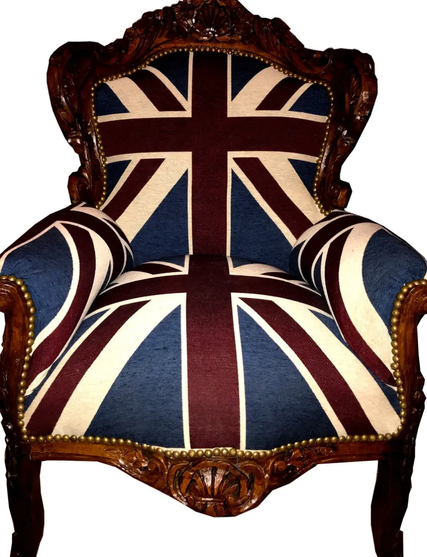 Casa Padrino Barock Sessel "King" Union Jack / Braun - Möbel Antik Stil Englische Flagge