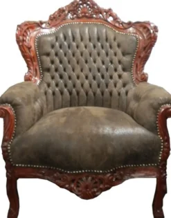 Casa Padrino Barock Sessel King Braun Lederoptik / Braun - Barock Wohnzimmer Möbel