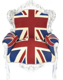 Casa Padrino Barock Sessel King Union Jack / Silber - Antik Stil Möbel - H 120 cm