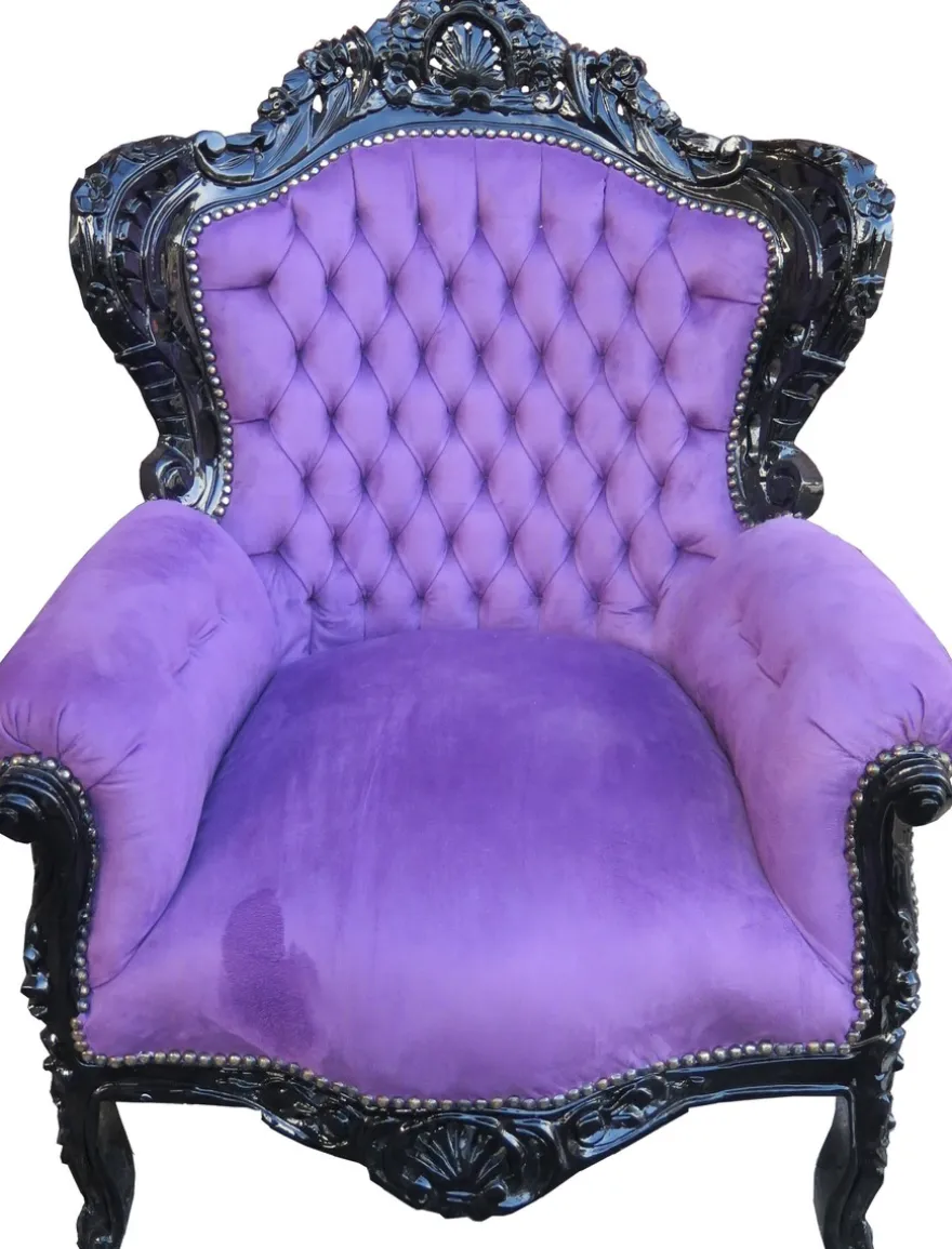 Casa Padrino Barock Sessel King Lila / Schwarz 85 x 85 x H. 120 cm - Antike Möbel