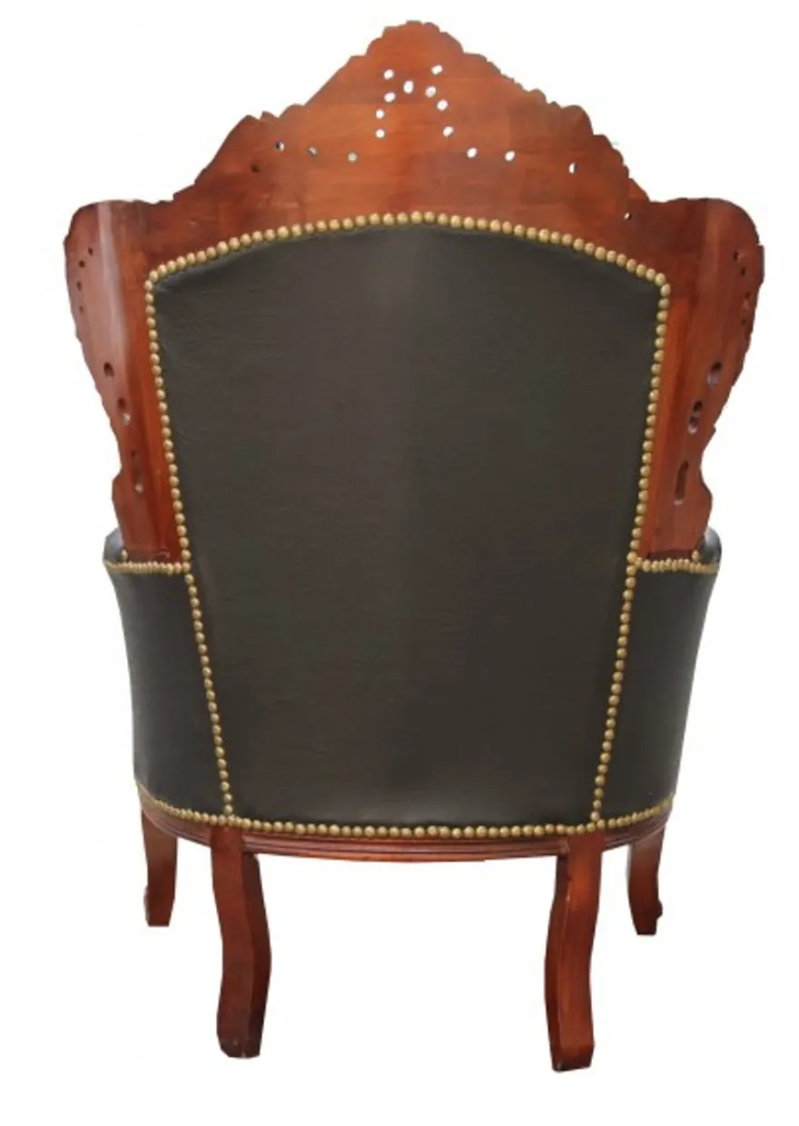 Casa Padrino Barock Sessel King in Braun Lederoptik, Massivholz, 120 x 85 x 85 cm