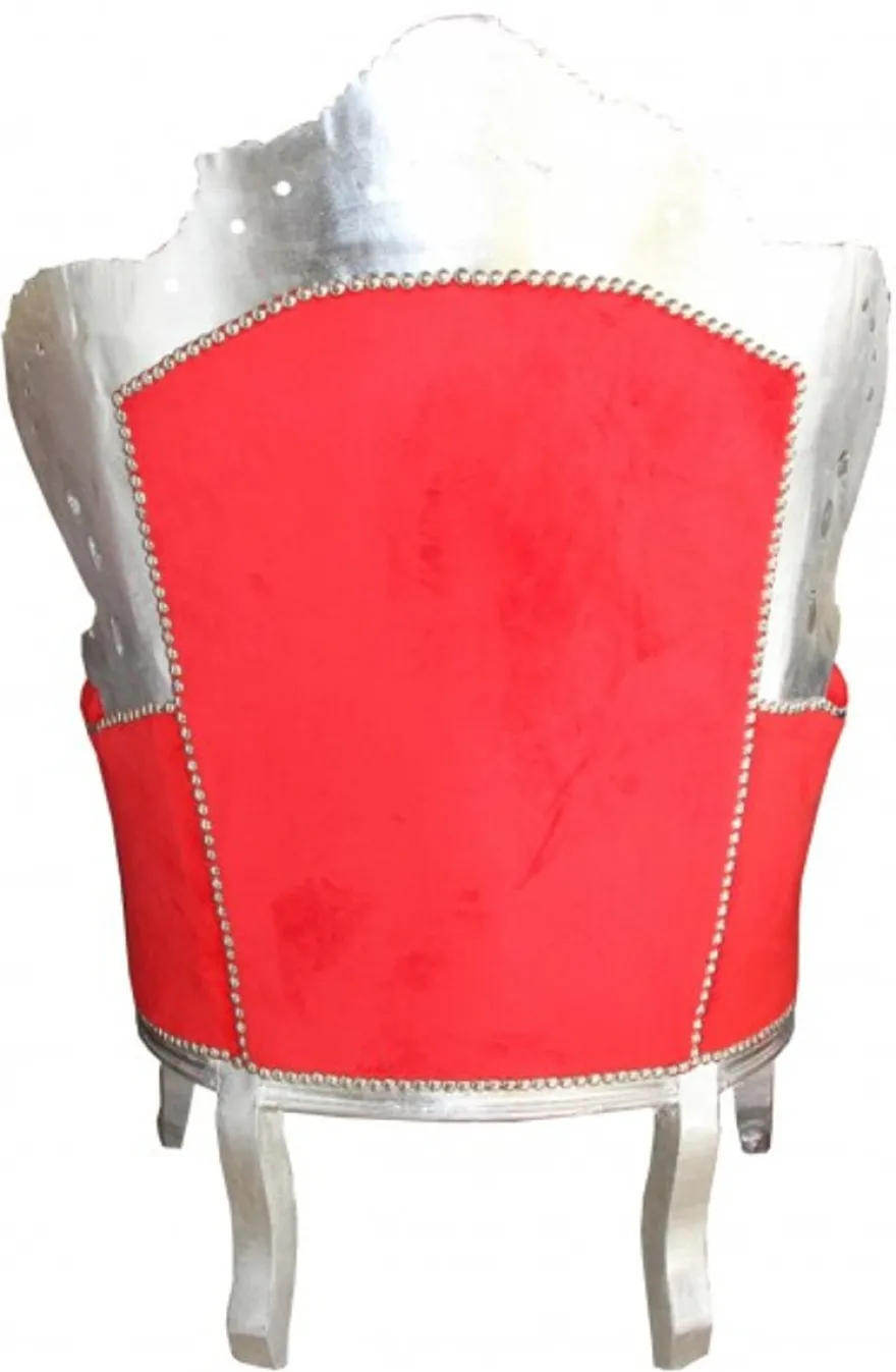 Casa Padrino Barock Sessel King im Antik Stil, Rot und Silber, 85 x 85 x H. 120 cm