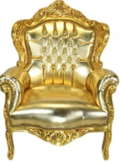 Casa Padrino Barock Sessel King Gold in Lederoptik mit Bling Bling Glitzersteinen, 120 x 85 x 85 cm