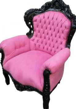 Casa Padrino Barock Sessel King in Rosa und Schwarz mit Glitzersteinen, 120 x 85 x 85 cm - Luxuriöses Unikat