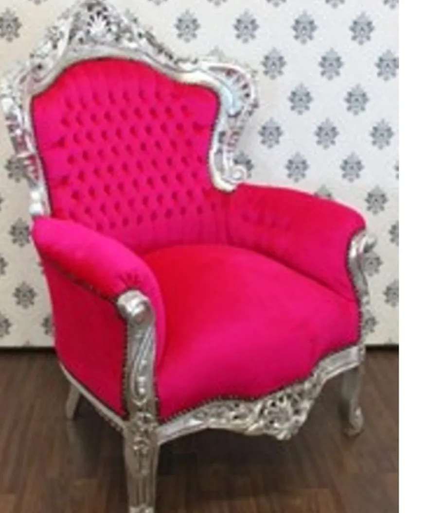 Casa Padrino Barock Sessel King Pink / Silber - Luxus Antik Stil Möbel - 120 x 85 x 85 cm