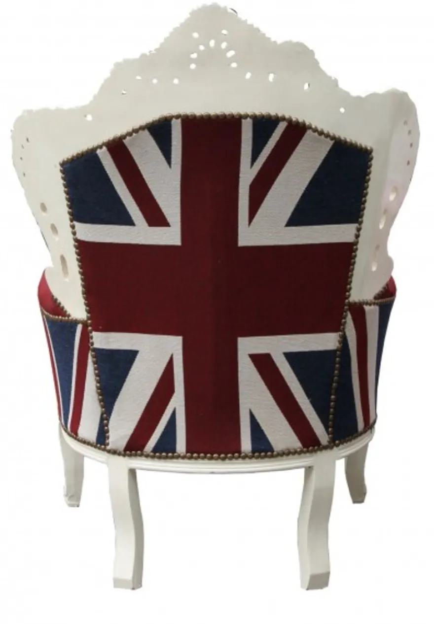 Casa Padrino Barock Sessel King Union Jack Creme 85 x 85 x H. 120 cm - Antik Stil England