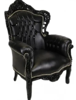 Casa Padrino Barock Sessel King Schwarz/Schwarz Lederoptik mit Bling Bling Glitzersteinen, 120 x 85 x 85 cm